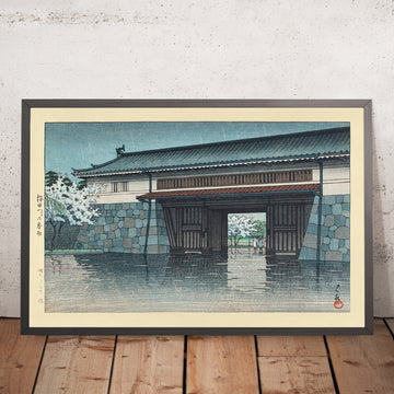 Ein gerahmtes Bild von Spring Rain at Sakurada Gate Tokyo von Hasui Kawase 1935