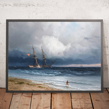 A framed image of Ship by the Shore by Ivan Konstantinovich Aivazovsky, 1861