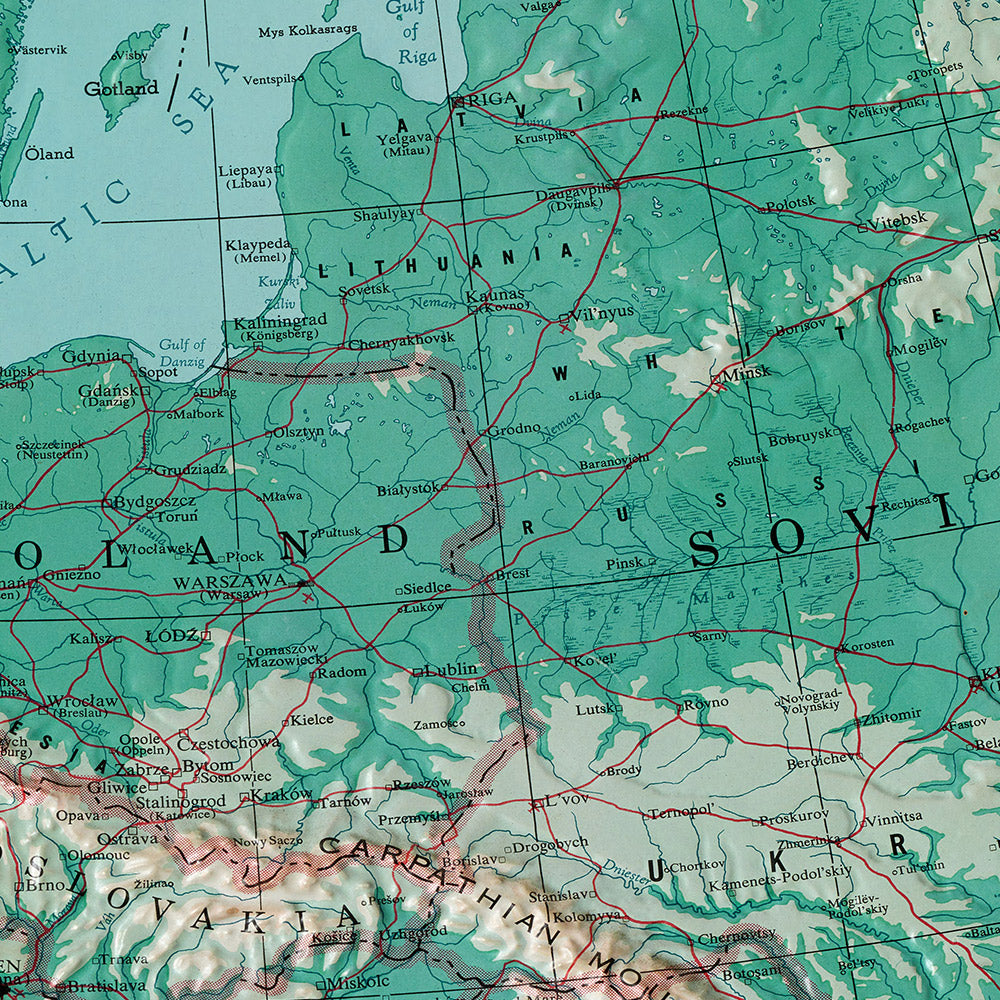 Old 3D Relief Map of Europe by Aero Service Corporation, 1956