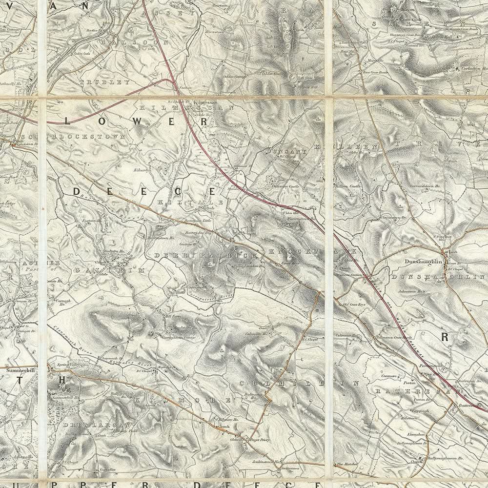 Gran Mapa Antiguo de Dublín y sus Suburbios, 1868: Meath, Clane, Rathdown, Drogheda 