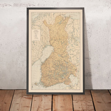 Mappa antica della Finlandia (Suomi), 1930: Helsinki, Tampere, Golfo di Botnia, Ferrovie, Confini 