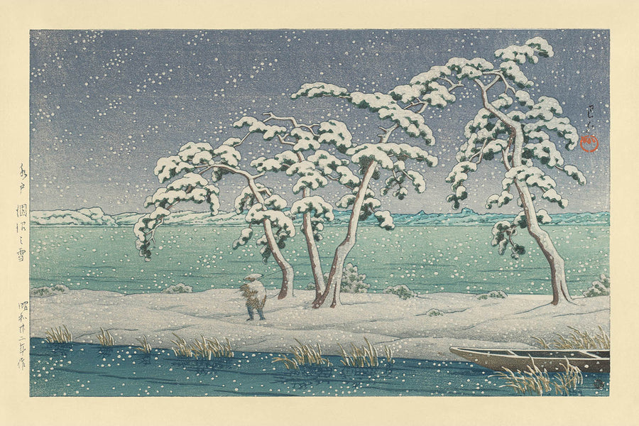 Snow at Hinuma Swamp in Mito by Hasui Kawase 1935