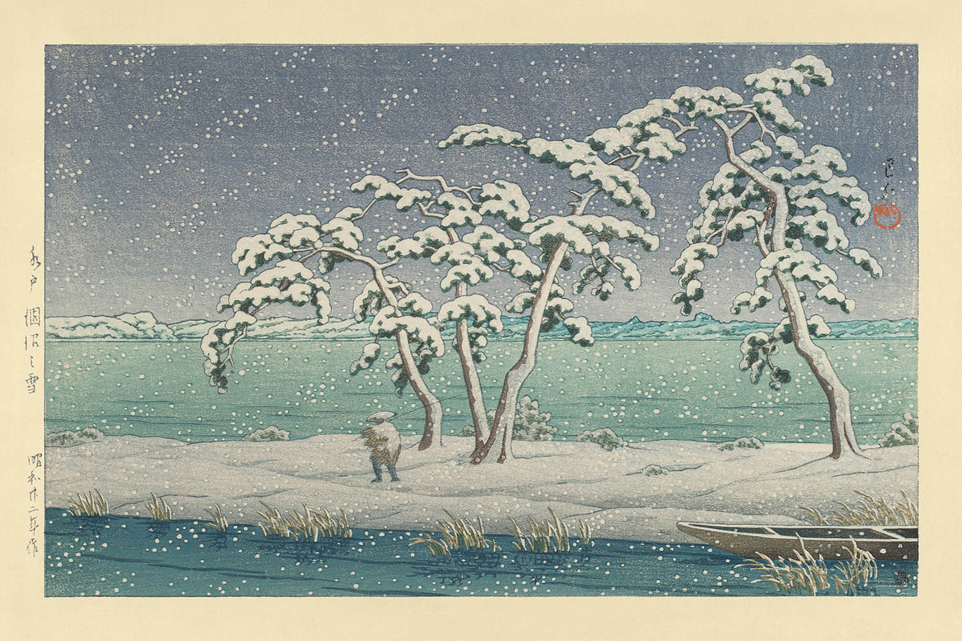 Nieve en el pantano de Hinuma en Mito por Hasui Kawase 1935 
