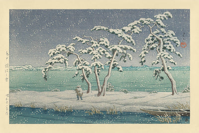 Nieve en el pantano de Hinuma en Mito por Hasui Kawase 1935 
