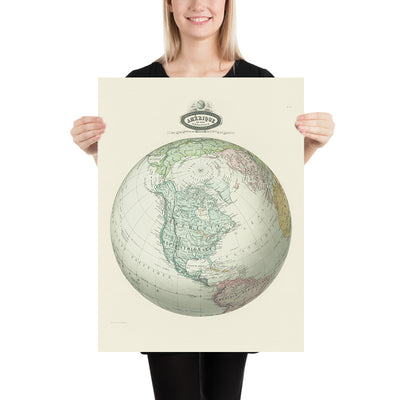Old Spherical Map of North America by Garnier, 1860