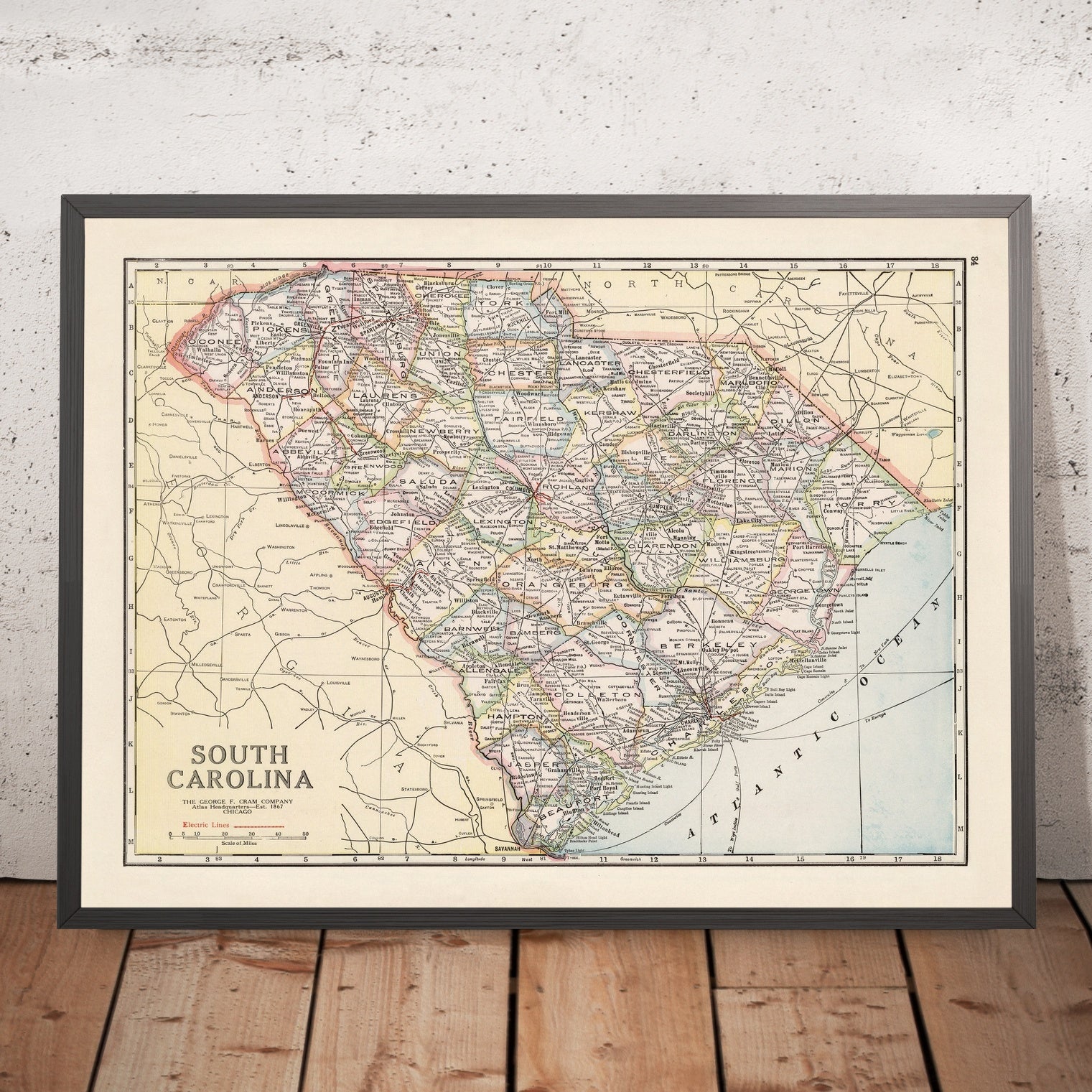 Old Map of South Carolina, 1920: Road & Railroad, Charleston, Columbia ...
