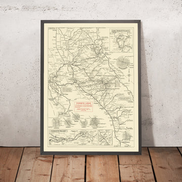 Alte Straßenkarte des Yosemite-Nationalparks, 1922: San Francisco, Sacramento, Fresno, Lake Tahoe, Sequoia-NP 