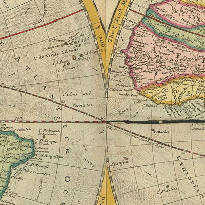 Gran mapa mundial hemisférico antiguo de Moll, 1760: California como isla, Hokkaido en Siberia 