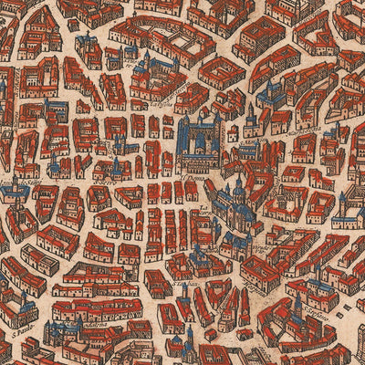 Ancienne carte de Milan par Braun & Hogenberg, 1572 : Cathédrale, Fortifications, Rues, Champs 
