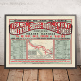 Affiche de voyage ferroviaire française : Angleterre vers Constantinople 1893 