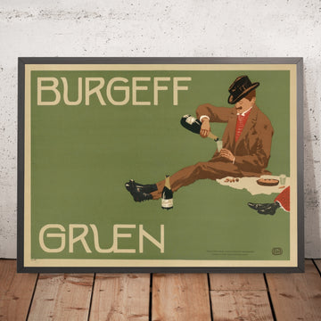 A framed image of Burgeff Gruen Vintage Drinks Advertising Poster by Ernst Wiemann, 1901