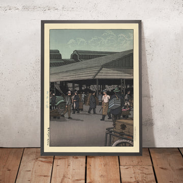 Ein gerahmtes Bild des Central Market, Tokio von Hasui Kawase, 1935