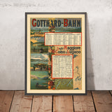 Swiss-Italian Lakes Travel Poster: Gotthard-Bahn, Laghi Maggiore, Como und Lugano by Gabriele Chiattone, 1892