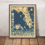Antigua Mapa de la Historia de Florida por Foster, 1935: Colonización Española, Dominio Británico, Confederación del Sur, Inclusión en los EE. UU. 