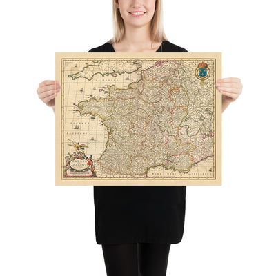 Mapa antiguo de Francia: 'Gallia Vulgo' de Visscher, 1690: París, Bruselas, provincias y regiones de Francia, Riviera Francesa