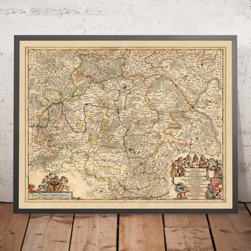 Antica mappa del Cerchio Francone di Nicolaes Visscher II, 1690: Norimberga, Ingolstadt, Würzburg, Zwickau, Foresta di Slavkov 