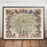 Mapa antiguo de Fráncfort y sus alrededores por Joan Blaeu, 1665: Offenbach am Main, Bad Homburg, Neu-Isenburg, Dreieich, Kelsterbach, Río Meno