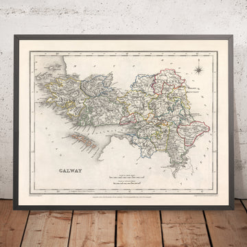 Mapa antiguo del condado de Galway por Samuel Lewis, 1844: Atenas, Ballinasloe, Clifden, Gort, Loughrea
