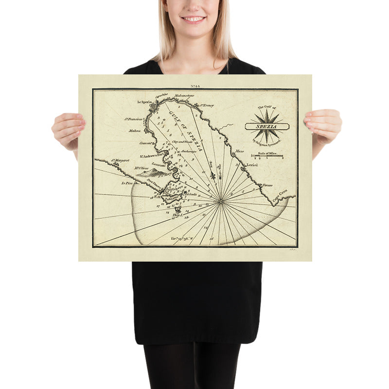 Alter nautischer Chart von La Spezia von Heather, 1802: Cinque Terre, Italienische Riviera, Porto Venere, Lerici, 