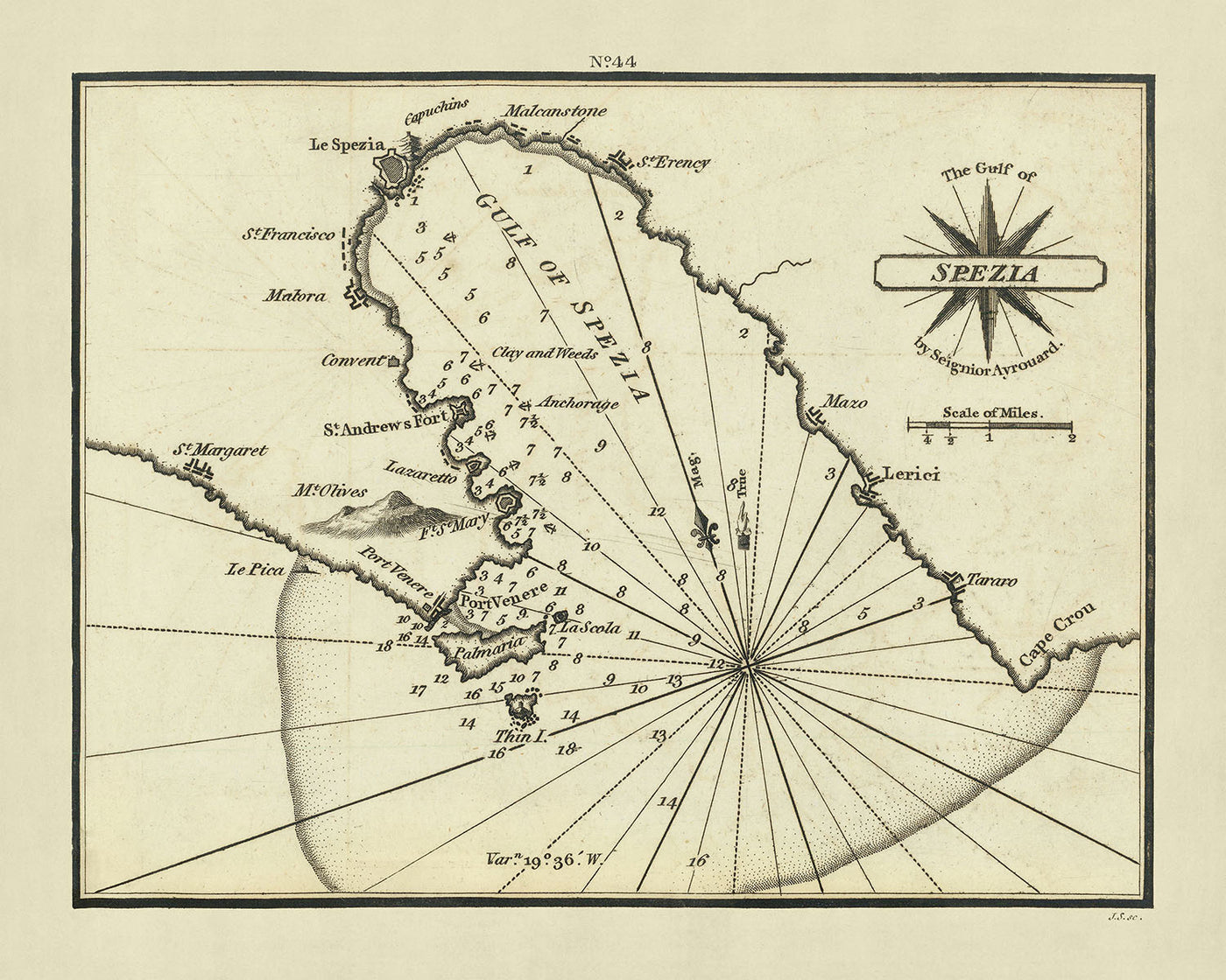 Alter nautischer Chart von La Spezia von Heather, 1802: Cinque Terre, Italienische Riviera, Porto Venere, Lerici, 