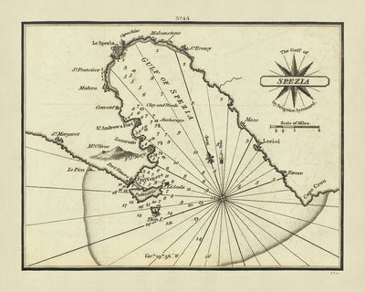 Alter nautischer Chart von La Spezia von Heather, 1802: Cinque Terre, Italienische Riviera, Porto Venere, Lerici, 