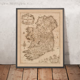 Carte ancienne rare de l'Irlande par Sir William Petty, 1685 : Dublin, Cork, Limerick, Galway, Waterford 