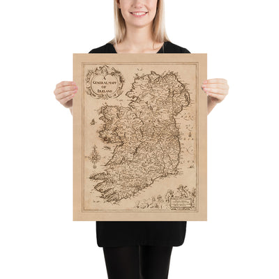 Rare Old Map of Ireland by Sir William Petty, 1685: Dublin, Cork, Limerick, Galway, Waterford