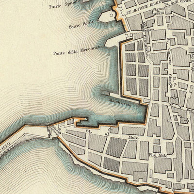 Old Map of Genoa by Clarke, 1836: Cathedral, Palazzo Ducale, Lighthouse, Carlo Felice Theatre, University
