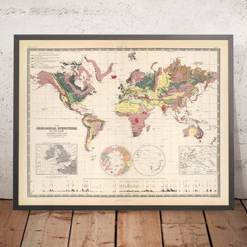 Mapa del Antiguo Mundo Geológico de AK Johnston 1856: Geología temprana, montañas, volcanes, tectónica previa a las placas