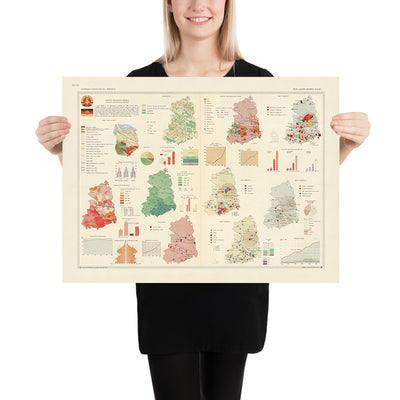 Old Infographic Map of German Democratic Republic, 1967: Population, Industry, Foreign Trade
