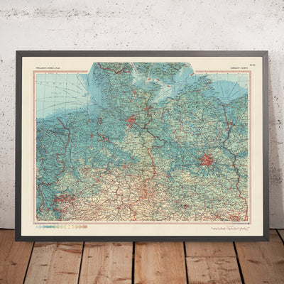 Mapa antiguo del norte de Alemania, 1967: Renania del Norte-Westfalia, Schleswig-Holstein, Bremen, Hamburgo, Baja Sajonia 
