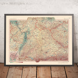 Mapa antiguo del sur de Alemania, 1967: Renania-Palatinado, Baden-Württemberg, Turingia, Hesse, Baviera 