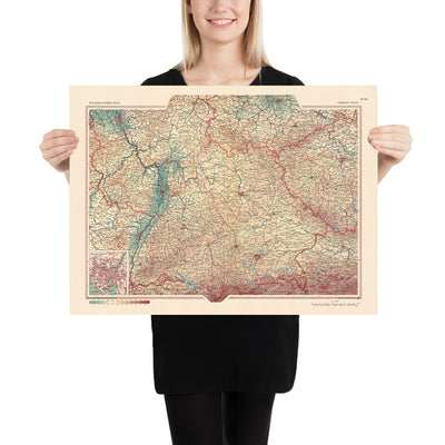Old Map of Southern Germany, 1967: Rhineland-Palatinate, Baden-Württemberg, Thuringia, Hesse, Bavaria