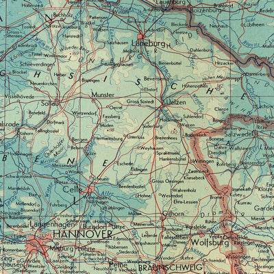 Mapa antiguo del norte de Alemania, 1967: Renania del Norte-Westfalia, Schleswig-Holstein, Bremen, Hamburgo, Baja Sajonia 