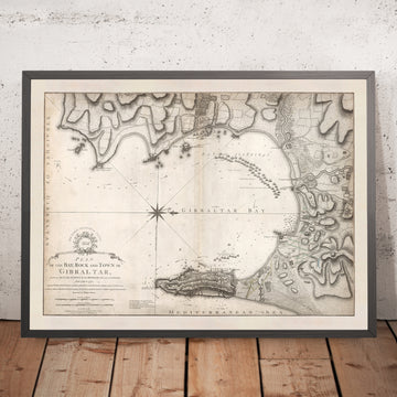 Mapa antiguo de Gibraltar de William Faden, 1775: Puerto de Gibraltar, Bahía Catalana, Punta Europa, Peñón de Gibraltar, Jardines de la Alameda