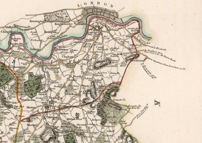 Alte Karte von Surrey im Jahr 1801 von John Cary - Guildford, Haslemere, Streatham, Reigate, Dorking 