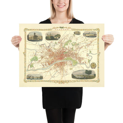 Alte Karte von Glasgow, 1851: Royal Exchange, Universität, Nekropolis, Fluss Clyde, Glasgow Green 