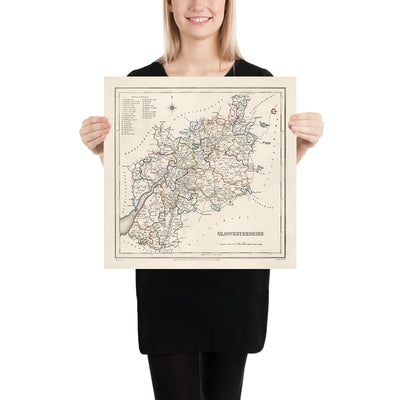 Alte Karte von Gloucestershire von Samuel Lewis, 1844: Bristol, Cheltenham, Cirencester, Stroud, Tewkesbury 