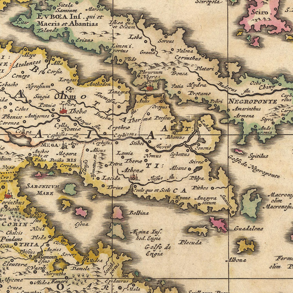 Alte Karte von Griechenland, der Türkei und der Ägäis von Visscher, 1690: Athen, Kreta, Saronische Inseln, Kykladen, Dodekanes 