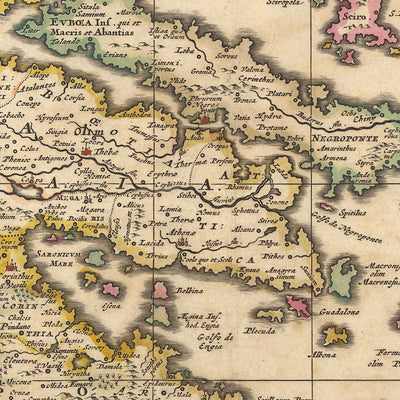 Alte Karte von Griechenland, der Türkei und der Ägäis von Visscher, 1690: Athen, Kreta, Saronische Inseln, Kykladen, Dodekanes 