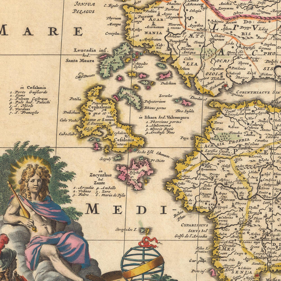 Mappa antica di Grecia, Turchia e Aegeo di Visscher, 1690: Atene, Creta, Isole Saroniche, Cicladi, Dodecaneso 