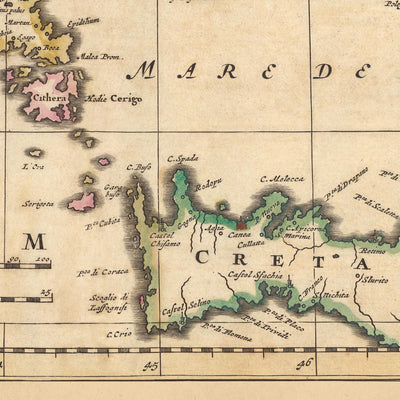 Alte Karte von Griechenland, der Türkei und der Ägäis von Visscher, 1690: Athen, Kreta, Saronische Inseln, Kykladen, Dodekanes 