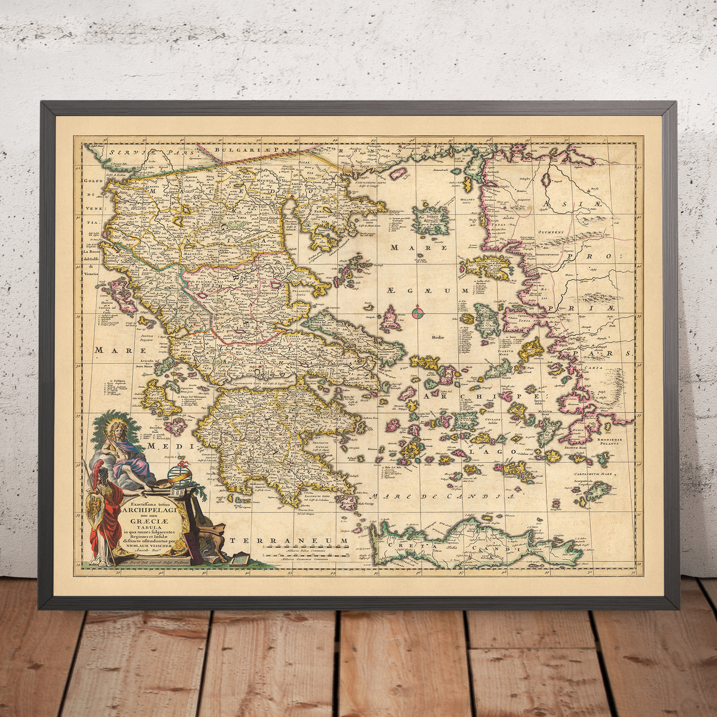 Alte Karte von Griechenland, der Türkei und der Ägäis von Visscher, 1690: Athen, Kreta, Saronische Inseln, Kykladen, Dodekanes 