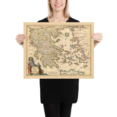 Alte Karte von Griechenland, der Türkei und der Ägäis von Visscher, 1690: Athen, Kreta, Saronische Inseln, Kykladen, Dodekanes 