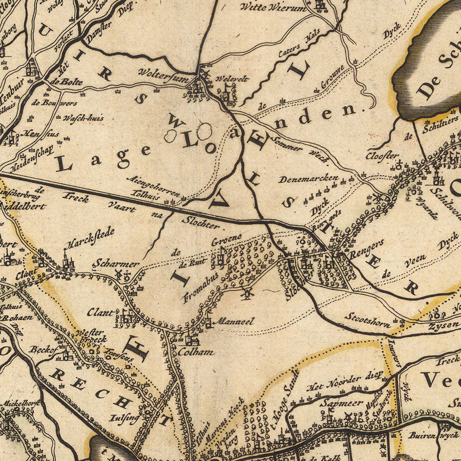 Antica mappa di Groningen e Omland di Visscher, 1690: Emden, Winschoten, Veendam, Delfzijl, Museo della Fortezza di Bourtange 