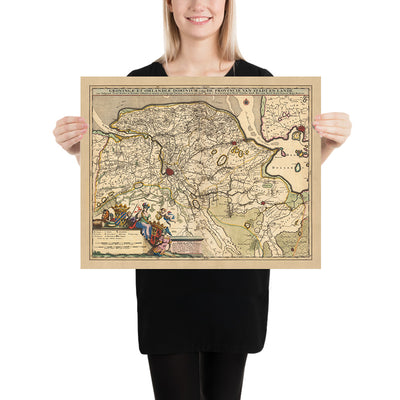 Alte Karte von Groningen und Omland von Visscher, 1690: Emden, Winschoten, Veendam, Delfzijl, Bourtange Festungsmuseum 