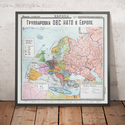Alte Militärkarte des Kalten Krieges in Europa von GUGN, 1953: Warschauer Pakt, NATO, Sowjetunion, Deutschland, Frankreich 