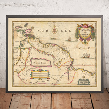 Mapa antiguo de Guayana el Amazonas por Nicolaes Visscher II, 1690: Trinidad y Tobago, Surinam, Amapá, Pará, Guyana