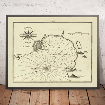 Antica mappa nautica del Golfo di Haifa, Israele di Heather, 1802: Caiffe, Siria, Monte Carmelo, San Giovanni d&