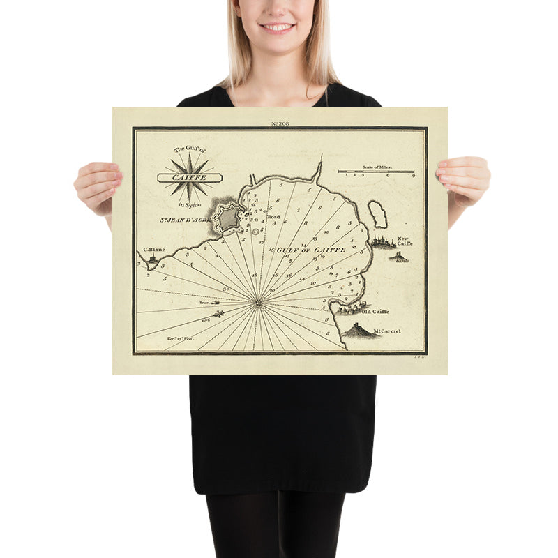 Old Gulf of Haifa, Israel Nautical Chart by Heather, 1802: Caiffe, Syria, Mount Carmel, St. Jean d'Acre